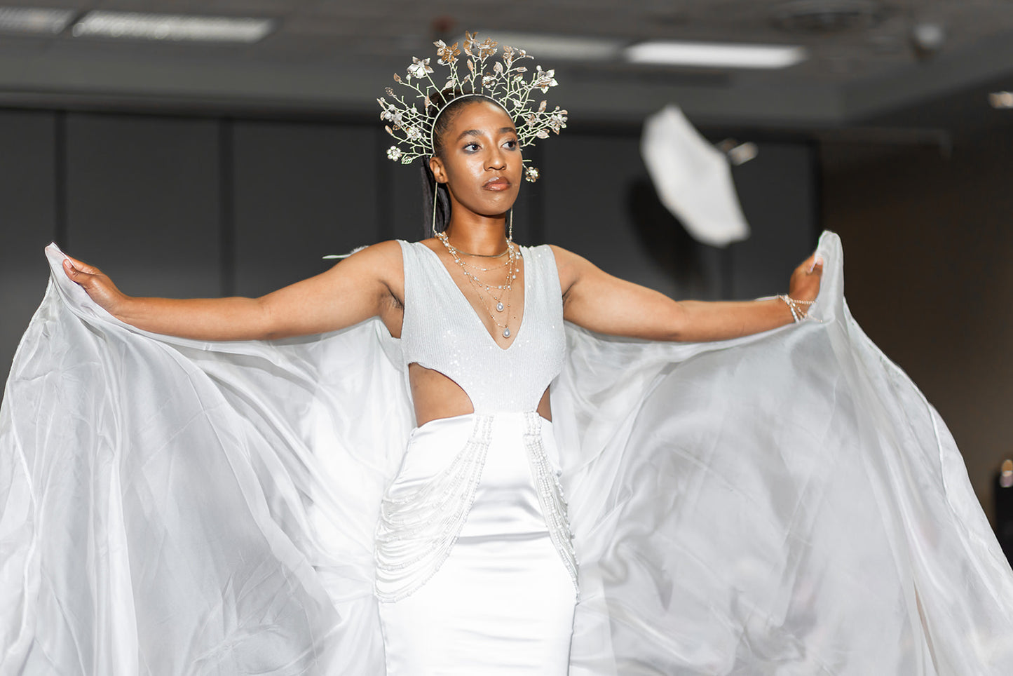 "Desert Angel" - V-Neck side cutout full length gown