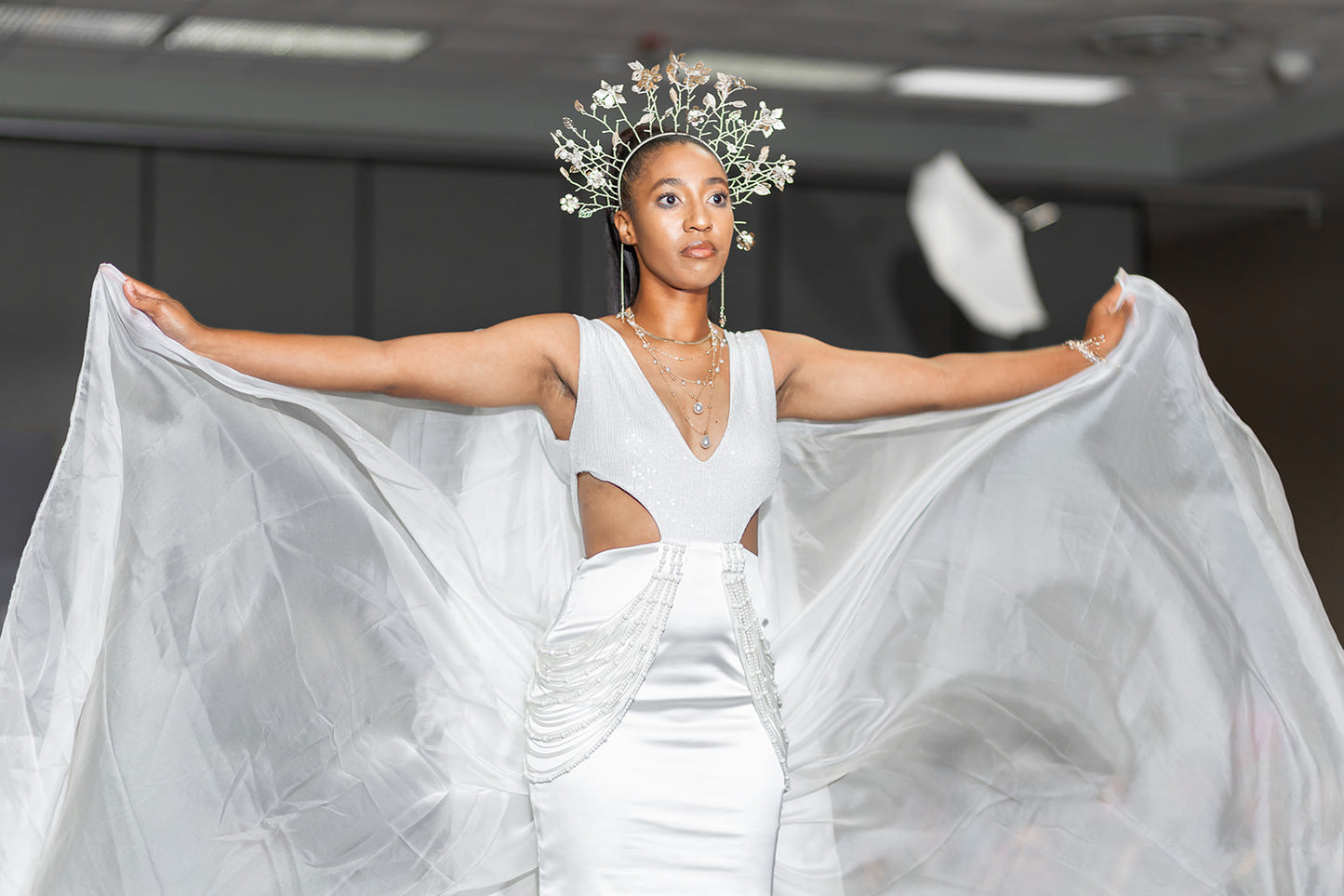 "Desert Angel" - V-Neck side cutout full length gown