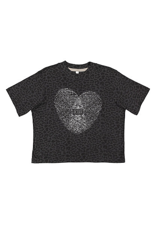 BLACK LEOPARD BOXY FINGERPRINT TEE