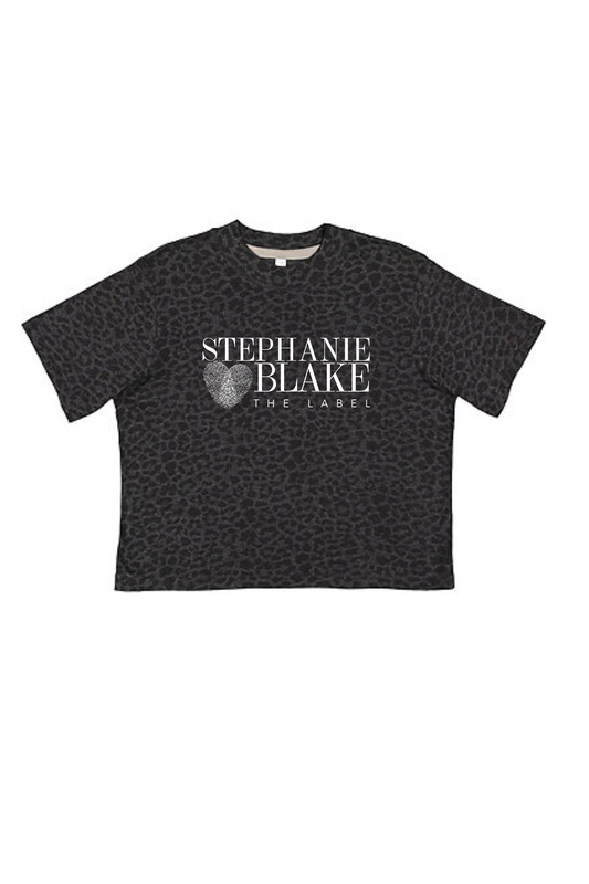 BLACK LEOPARD BOXY LOGO TEE