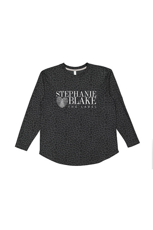 BLACK LEOPARD LONG SLEEVE LOGO TEE