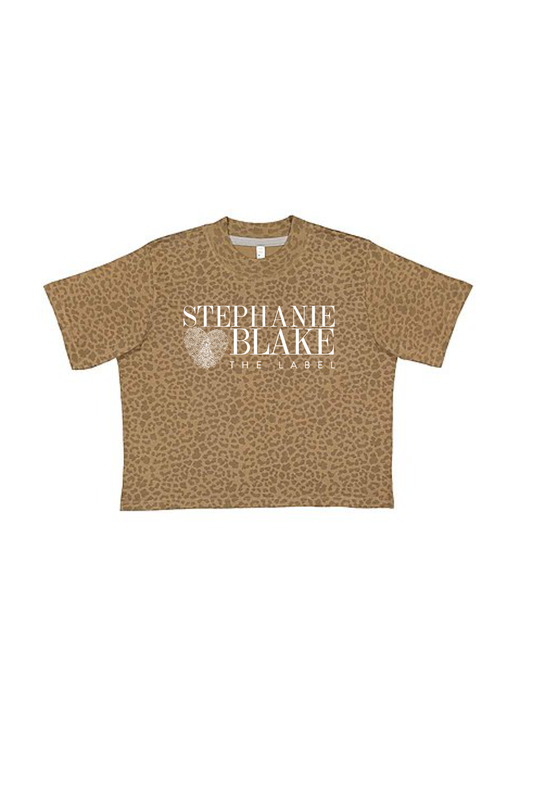 BROWN LEOPARD BOXY LOGO TEE
