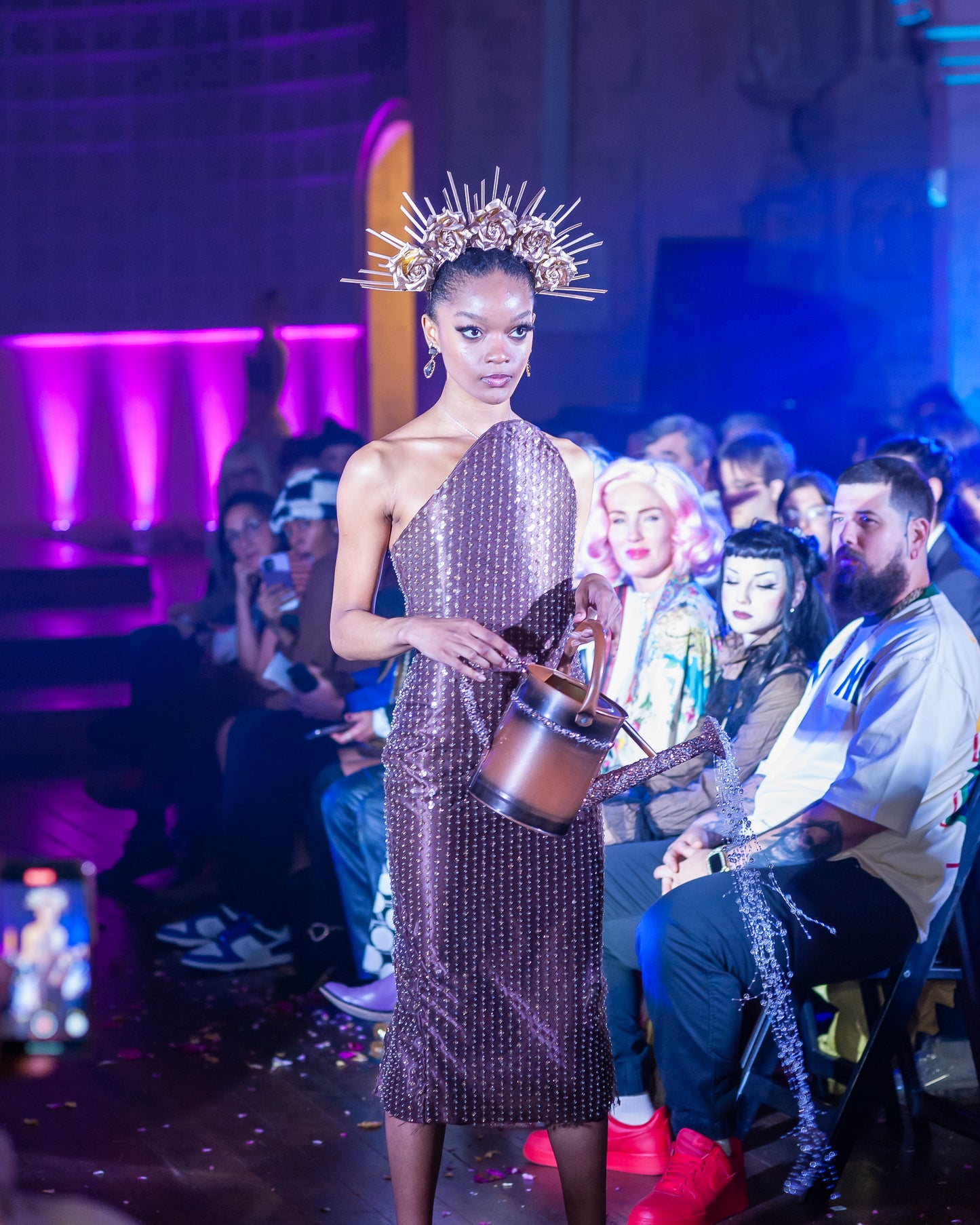 "Fertile Soil" beaded structured top midi length cocktail dress